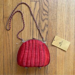 Patricia Nash Spring Wicker Melfi Clam Shell Crossbody Bag Papaya P920216 NWT
